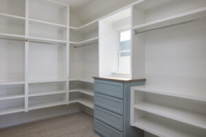 The white theme room with empty shelf in home at Norman, OK