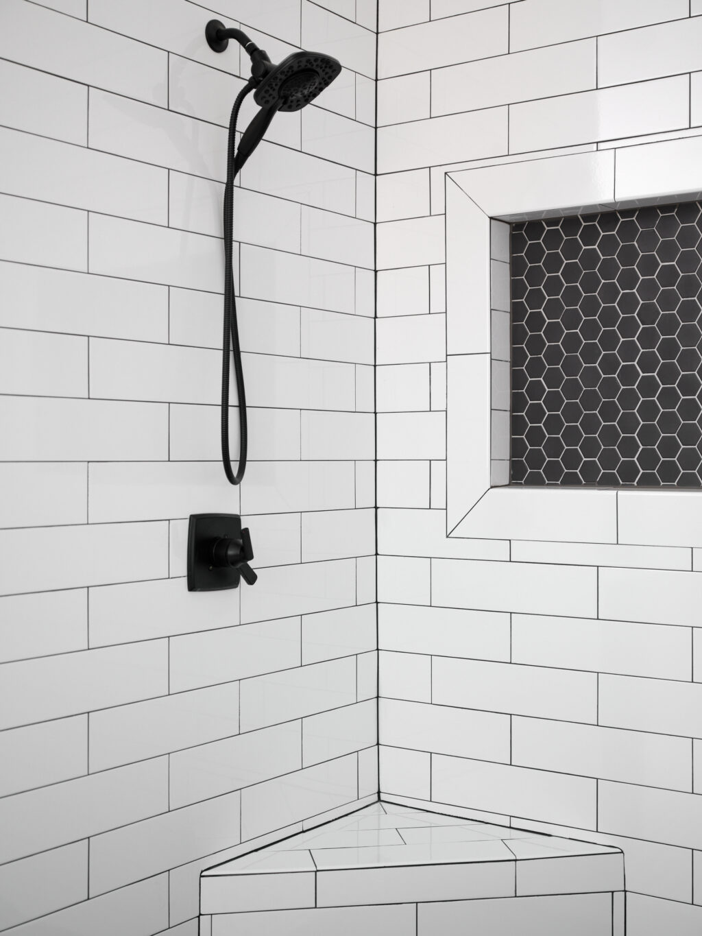 The luxury bathroom with black color shower and tap at Norman, OK