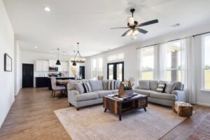 Adjoined living and dining room of a house built by Landmark Fine Homes in Oklahoma City