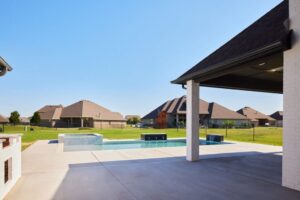 Exterior view of a house with swimming pool in Oklahoma City