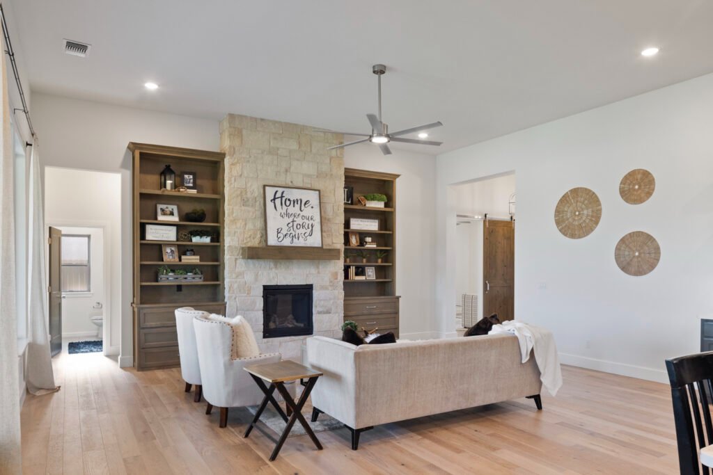 Furnished living room of a residential home built by Landmark Fine Homes in Oklahoma City