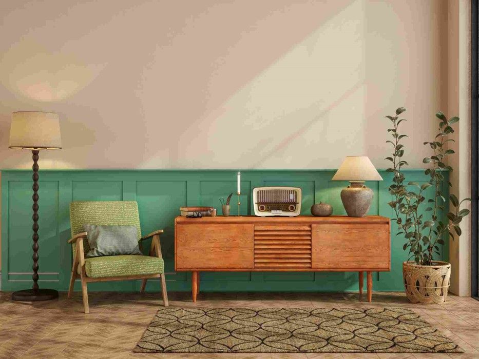 Living room with wood cabinet showing light fixture impact on ambiance in Oklahoma City
