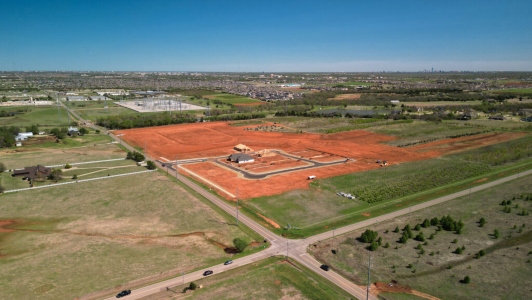 Aerial view of land development for active adult communities at Cypress Plains in Oklahoma City
