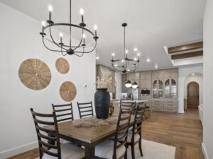 Modern dining room with chandelier in Oklahoma City metro area home